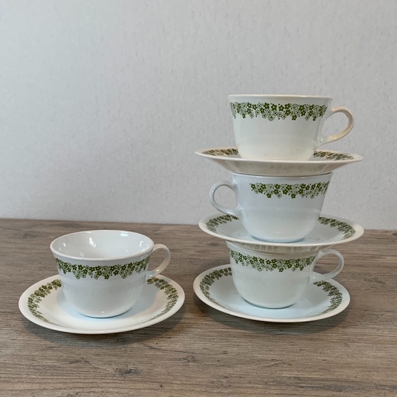 Vintage Corelle Crazy Daisy Spring Blossom Cup and Saucer Set of 4 - Picture 2 of 7